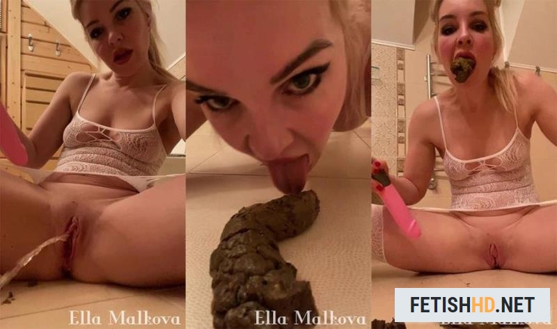 Scat Ella / Ella Malova - Masturbating and Licking Shit (Scat) [UltraHD 2K / 440 MB]